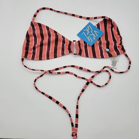 NWT VRG GRL Striped Multicolored Bikini Top Size Medium - Picture 2 of 7